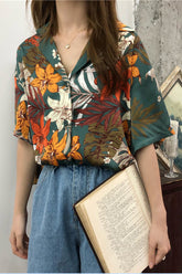 Short Sleeve Vintage Flowers Blouse Shirt